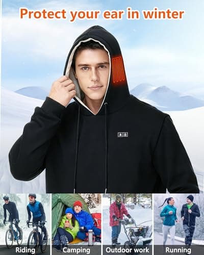 WUEAOA Heated Hoodie for Men Women,Pullover Heated Sweatshirt with 6 Heating Zones and 7.4V Battery Pack - Thumbnail 4