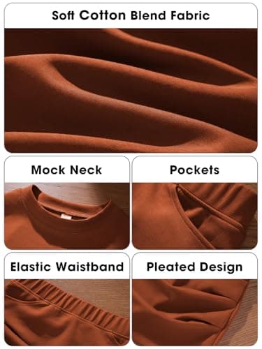 EXLURA Womens 2 Piece Skirt Sets Long Sleeve Mock Neck Sweatshirt Skort Matching Set Casual Airport Travel Spring Outfits - Thumbnail 6