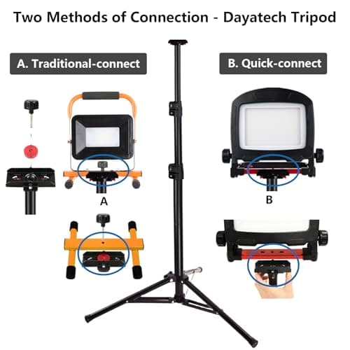 DAYATECH Adjustable Work Light Tripod Stand, Foldable Heavy Duty Steel Tripod, 35-55 Inch Height, Quick Release Mount, Black - Thumbnail 6