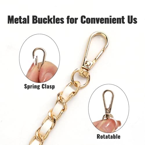U+U Purse Chain Strap, 47" Purse Straps Replacement, DIY Purse Chain Accessories, Crossbody Bag and Handbag Strap with Metal Buckles (White & Gold) - Thumbnail 4