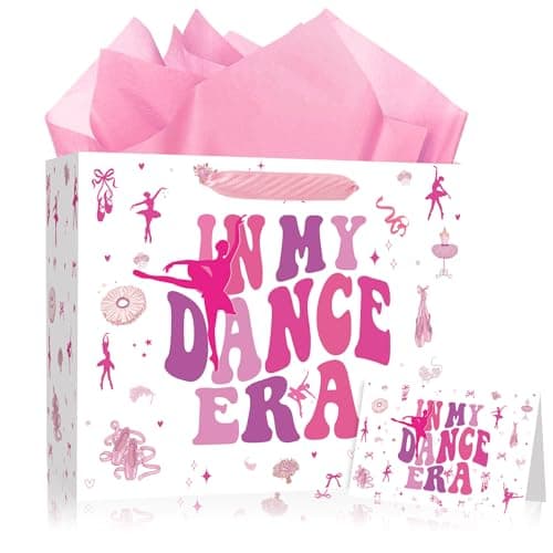 Ballet Gift Bags for Ballerina Dancer - Pink In My Dancer Era Gift Bag Set Ballet Bags for Girls 4-6 Ballerina Birthday Gifts Bag Wrapping Paper Card Envelope for Princess Ballerina Party Decor 12 Inch - Image 1