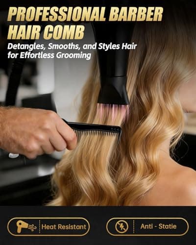 Comb Set - 8" Rotatable Fine and Wide Tooth Comb, 9" Rat Tail Parting Comb, Break Resistant, Ultra Durable, Rounded Teeth, Anti-Static, Professional Barber Salon Use for Stylists & Hairdressers - Thumbnail 5