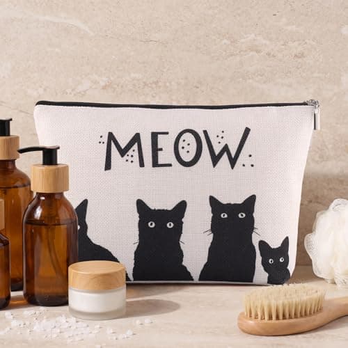 WSICSE 2 Pcs Black Cat Makeup Bags for Cat Lover Gifts, Black Cat Toiletry Bag for Women Teen Girls, Large Zipper Pencil Case for Travel Cash Pen Cosmetics - Thumbnail 6