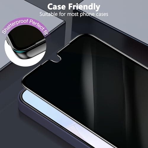 YWXTW [2 Pack Privacy Screen Protector for Samsung Galaxy A17 5G/4G, 25° Anti-Spy Tempered Glass - 9H Anti-Scratch, HD Clear & Sensitive Touch, Case Friendly Screen Guard for Samsung A17 - Thumbnail 6