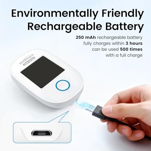 VivaGuard Ino Smart Bluetooth Blood Glucose Monitor Kit with Free App, Rechargeable Backlit Display Blood Sugar Meter with 100 Strips & 100 Lancets, Portable Diabetes Testing Kit for Travel, No Coding - Thumbnail 5