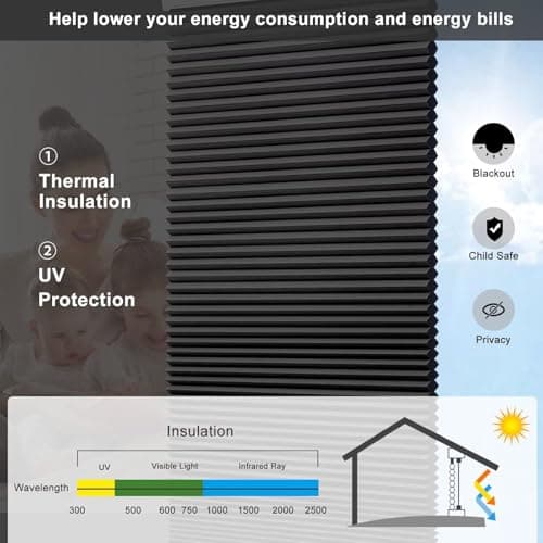 Changshade Cordless Blackout Cellular Shades for Indoor Windows Doors, Black Out Room Darkening HoneyComb Blinds Thermal Insulated 1.5 Inch Cell for Home, Bedroom, Bathroom, Nursey, 22"W×64"H, Black - Thumbnail 2