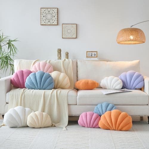 Mepherl Pink Purple Seashell Throw Pillows,13 Inch Shell Shaped Pillows Decorative Throw Pillow,Soft Seashell Plush Pillow Cushion for Bed Couch Living Room Home Decor - Thumbnail 5
