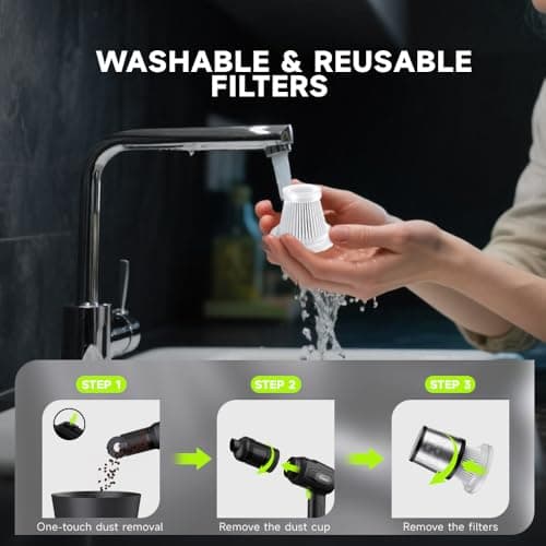 WOKEGI Handheld Car Vacuum Cordless, Portable Cars Vacuum Cleaner with 40000Pa High Power & Suction, Powerful 4-in-1 Hand Held Air Duster Fast Cleaning for Car,Home,Office,Pet Hair (Green) - Thumbnail 6