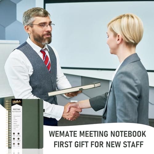 WEMATE Meeting Notebook for Work B5 (7"x10") - PU Leather Work Notebook with Agenda, Action Items & Notes - 200 Pages for Men&Women, Staff and Students, Meeting, Projects Planning - Olive Green - Thumbnail 5