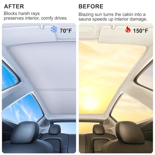 OIXULI 2025 2026 Tesla Model Y Juniper Roof Sunshade - Precision Fit for Near-Zero Gaps & Resists Sagging, Nano Ice-Crystal Heat Insulation Foldable Sunroof Cover, 2PCS Interior Gray - Thumbnail 2