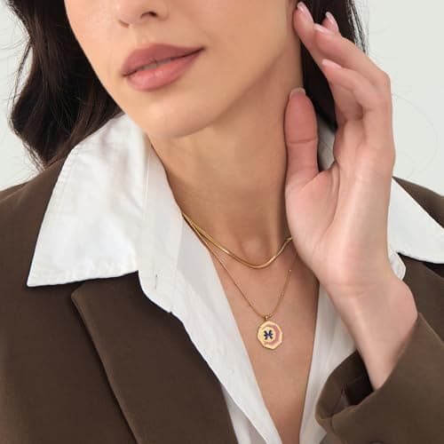 LETFLY Pisces Zodiac Necklace for Women, 18K Gold Plated Octagon Shaped Pendant with Cubic Zirconia Adjustable Layered Snake Chain for Womens Jewelry Gifts - Thumbnail 2