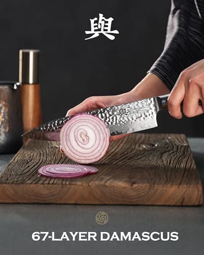 Japanese Chef Knife, 67-Layer Damascus Steel 8 Inch Kitchen Knife with AUS-10 Core, Professional Hand Forged Gyuto Knife with Gift Box, Ergonomic Handle, Ideal Valentine's Day Gifts for Men Women - Thumbnail 5
