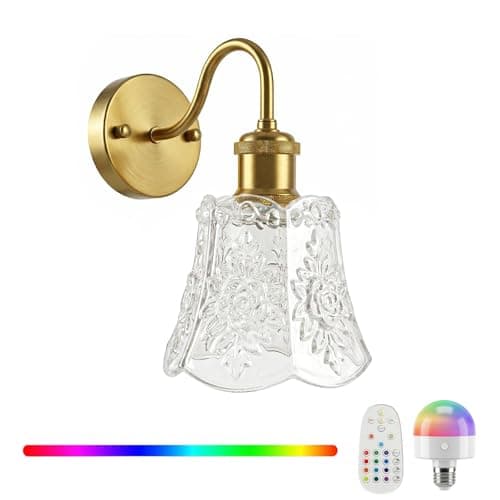 YUNICE Vintage Battery Operated Wall Sconces Set of 1 Rechargeable Wall Sconce Wireless Wall Lights with Remote Control & White Glass Lampshade for Bedroom Living Room Vintage Indoor E26 Type-C - Image 1