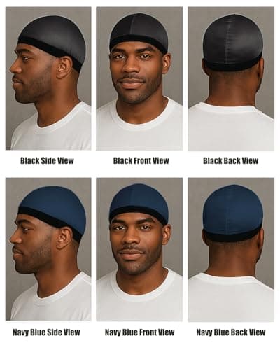 4PCS Silky Stocking Wave Cap for Men, Good Compression Over Durag (Black+Navy Blue) - Thumbnail 2