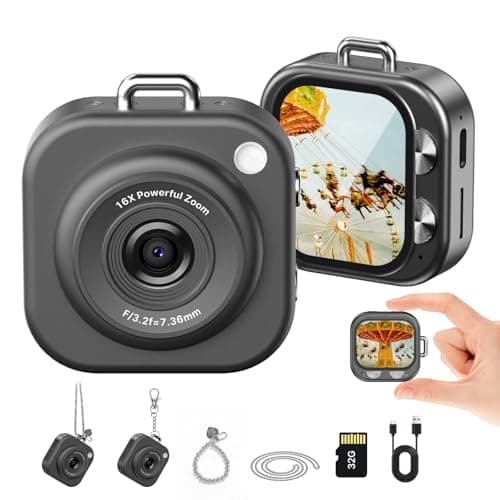W & O Mini Keychain Digital Camera,1080p Mini Camera Charms with 32GB Card,Small Cameras for Photography with Long Battery Life,Pocket-Size Keychain Camera with Chain for Vlog, Party,Travel (Black)