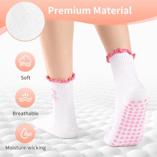 GIAG.IO Pilates Socks with Grips for Women, Cute Yoga Socks with Grips for Women 5 Pais Non-slip Grippy Sock Crew Size 7-9 for Barre Ballet Barefoot Workout - Thumbnail 5
