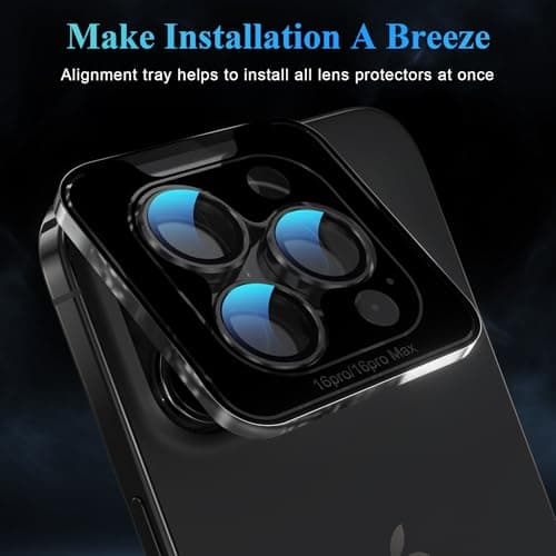 YWXTW Camera Lens Protector for iPhone 16 Pro/iPhone 16 Pro Max, [1 Step Installation Tray] Tempered Glass Screen Protector Metal Individual Camera Cover Accessories (Black Titanium-2Pack) - Thumbnail 5