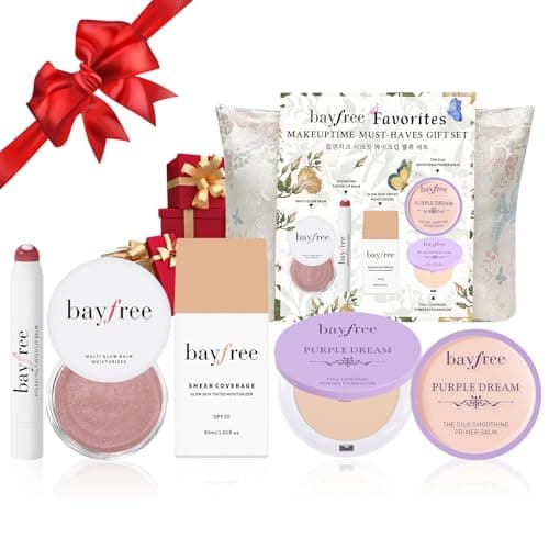 bayfree Original Kit Gifts Set for Women, Korean Makeup Set for Women & Beginners, Travel Make Up Kit Tinted Moisturizer Primer Lipstick Powder Multi Glow Balm with Makeup Bag, Vegan, Natural Finish