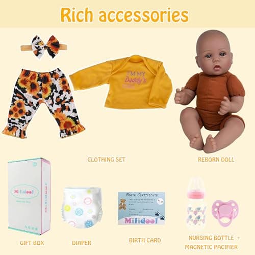 Milidool Lifelike Black Reborn Baby Dolls Girl - 18 Inches Realistic Girl Baby Doll Black American Newborn Weighted Real Life Baby Dolls, Girls Gifts Set for Kids 3+, Pretend Play, Collection - Thumbnail 5
