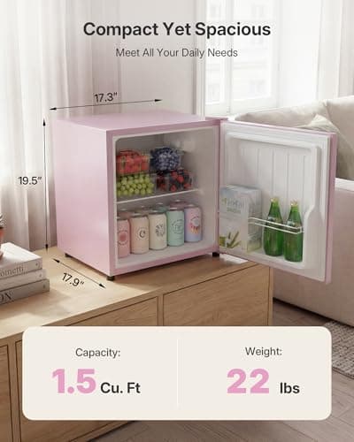 Upstreman 1.5 Cu.Ft All-Refrigerator Mini Fridge, Single Door Small Refrigerator, Dorm Fridge with 7 Adjustable Thermostat, Compact Refrigerator for Office, Bedroom or Dorm, Pink-CR16 - Thumbnail 2