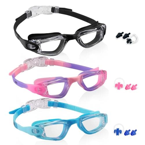 Aegend Swim Goggles 3 Pack Swimming Goggles for Kids & Youth Age 3-14 (Clear Black & Pink Purple & Blue)