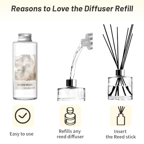 STRN Reed Diffuser Oil Refill, Clean Musk Scented Diffuser with Stick 200ML - Thumbnail 3