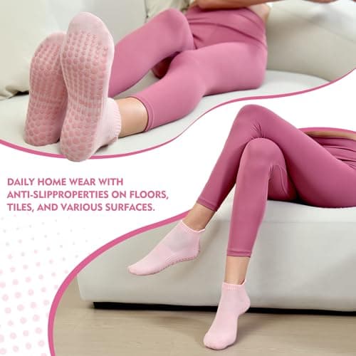 Walifrey Grip Pilates Socks, Yoga Socks with Grips for Women Non Slip (Black/White/Pink) - Thumbnail 5