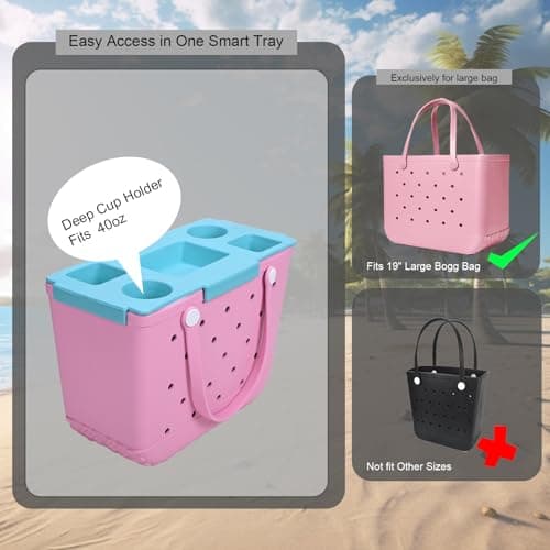 ZYTONGMAO Topper Tray for Bogg Bag Large Only – Waterproof EVA Table Top Organizer Lid with Cup Holder, Snack, Phone & Drink Holders for Beach, Pool, Picnic, Travel (Blue) - Thumbnail 3