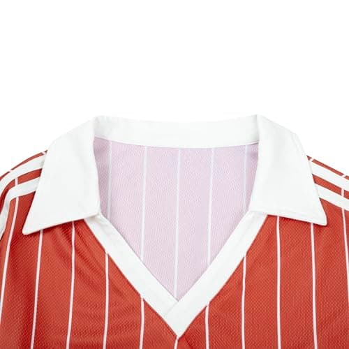EGELEXY Womens Baseball Shirts Striped Letter Print Y2k Jersey Streetwear Collar V Neck Long Sleeve Pullover Red - Thumbnail 6