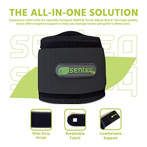 SENTEQ Black Tennis Elbow Brace: Arm Band for Tennis Elbow, Golfer Elbow and Forearm Support, Neoprene Wraps and Strap, Braces for Men and Women - Thumbnail 3