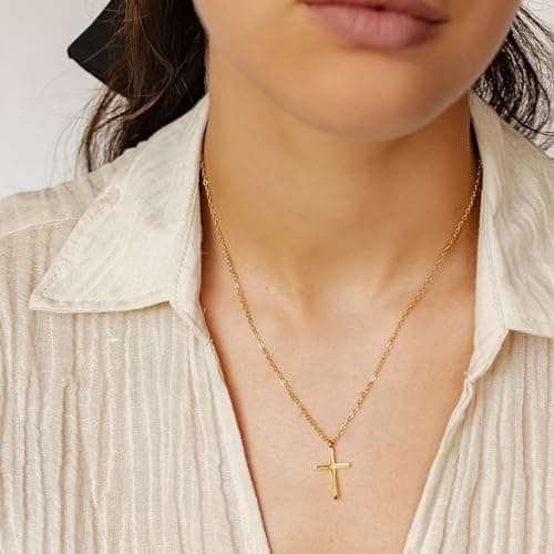 JNZSSWHJJH Cross Necklace for Women - 18K Gold Plated Cross Pendent Necklace for Women Trendy Gold Jewelry Easter Basket Essentials Stuffers Fillers Christian Religious Christmas Gifts - Thumbnail 4