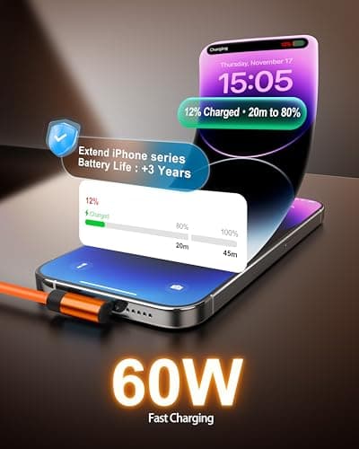 COOLSELL Short USB C to USB C Cable 1.6ft, Soft Silicone 60W Fast Charging Cord Type-C Right Angle Compatible with iPhone 16/15 Samsung Galaxy S23 S22 Google Pixel, iPad for Power Bank/Car/Travel - Thumbnail 3
