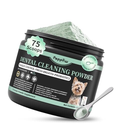 Dog Dental Powder, Dog Teeth Cleaning Powder with 6B CFU Probiotics, Enzymes & Antioxidants, Fresh Breath Support, Plaque & Tartar Off, No Brushing Oral Care - 75 Servings, Mint Chicken Flavor - Image 1