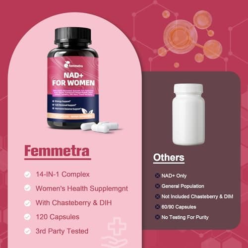 Femmetra Liposomal NAD+ Supplements for Women 1305mg, 120 Vegan Capsules - Thumbnail 6