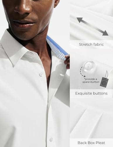 PJ PAUL JONES Mens Dress Shirts Short Sleeve Button Up Shirt Wrinkle Free Business Casual Shirts for Men Summer Work Office Wedding White - Thumbnail 3