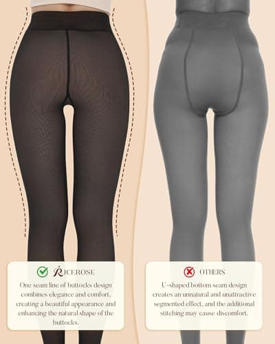 iceROSE 2 Pairs Fleece Lined Thermal Tights for Women – Sheer Black Pantyhose Warm Winter Thick Fake Translucent Leggings - Thumbnail 4