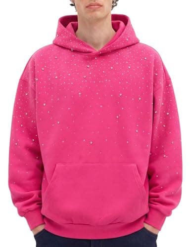 Vamtac Rhinestone Hoodies Men Oversized Hooded Sweatshirts Fashion Casual Hoodie Pullover Y2k Streetwear Tops Bright Red - Image 1