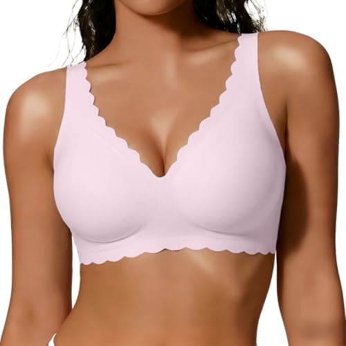 COCOMARTS Jelly Bras for Women No Underwire Scalloped Push Up Seamless Full Coverage Plunge Bralettes Wireless Tshirt Bras Pink 3X-Large - Image 1
