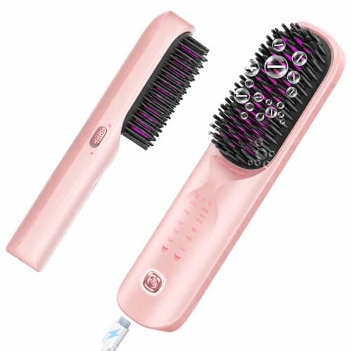 Bopcal Cordless Hair Straightener Brush for Travel, Portable Rechargeable Styling Comb with 10,000mAh Battery, 300M Negative Ions, Fast Heating Frizz-Free Touch-Up Brush, Gift for Women