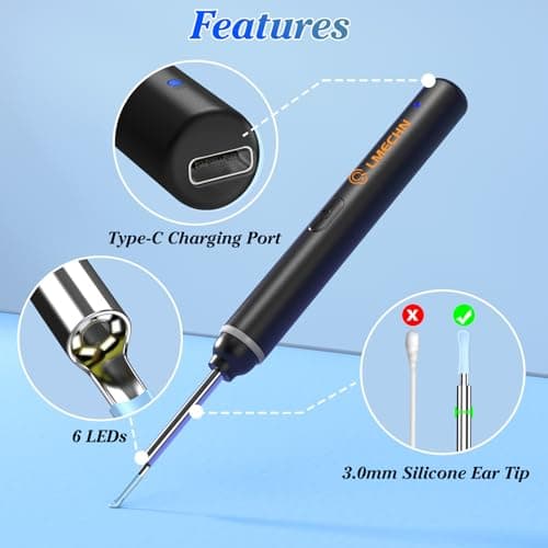 LMECHN 1920P HD Ear Wax Removal Tool with Camera, Slim Wireless Ear Otoscope, 6 Lights, IP67 Waterproof Ear Cleaner with 8 Skin-Friendly Silicone Scoops for iPhone, iPad & Android. - Thumbnail 6