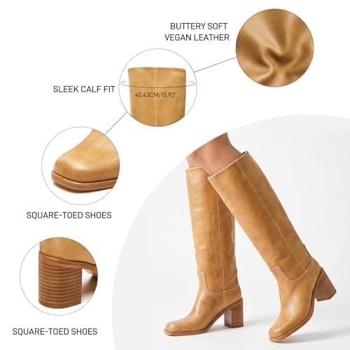 heelchic Banana Boots for Women Knee High Campus Boots Square Toe Chunky Heel Tall Boots Long Fall Boots,6.5 - Thumbnail 5