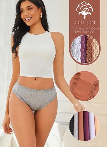 READY TO LOVE Cotton Underwear for Women Pack Lace Cheeky Bikini Black Panties Hipster Lounge Sets Lingerie Non G-String Thongs Boyshorts - Thumbnail 5