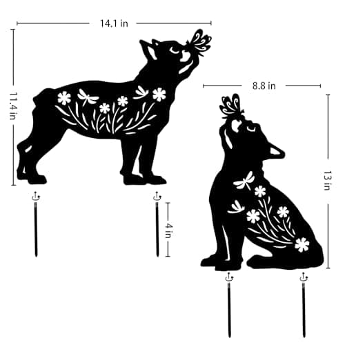 EZTZEN Dog Metal Garden Stakes Decorative, Gifts for Women/Men/Dog Lovers Gifts,Black French Bulldog Silhouette Statues Garden Decor for Outside,Outdoor Decor,Yard Art,Patio,Lawn Ornaments - Thumbnail 3