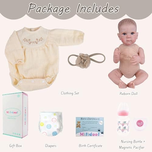 Milidool Realistic Reborn Baby Dolls - 20 Inch Cute Lifelike Real Life Baby Dolls Newborn Baby Dolls Girl Soft Cloth Body with Accessories for 3+ Year Old Girls Gifts - Thumbnail 6