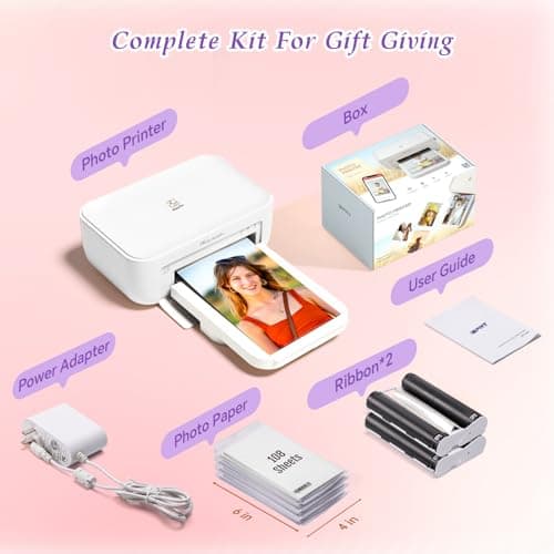 iDPRT 4×6 Photo Printer, Portable Color Picture Printer, Thermal Sublimation Mini Picture Printer, Bundle 108 Sheets Photo Paper & 2 Ribbon Cassette, Photo Printer for iPhone & Android, White - Thumbnail 6