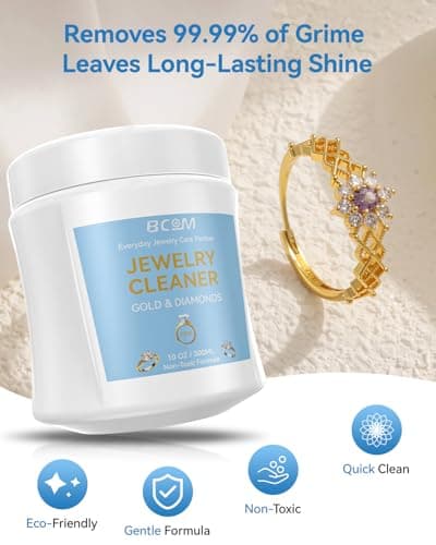 BCOM Jewelry Cleaner, Ring Cleaner pH-Balanced Gentle Formula, Effective Jewelry Cleaner Solution for Gold, Platinum, Diamonds & Most Gemstones, Great for Rings, Necklaces, Bracelets & Earrings (10oz) - Thumbnail 5