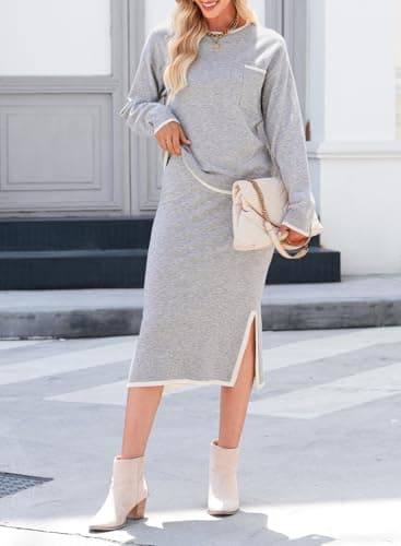 Dokotoo 2 Piece Sets for Women Sweater Dress Knit Travel Outfits 2 Pieces Set Womens Winter Dresses Women's Skirts Set Fashion Grey Sweater Dreses for Women 2025 XX-Large - Thumbnail 5