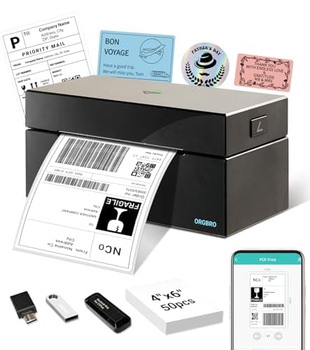ORGBRO Thermal Shipping Label Printer, 4X6 Shipping Label Printer for Small Business Support Windows macOS Chrome Amazon Ebay Shopify USPS, Bluetooth & USB, Black - Image 1