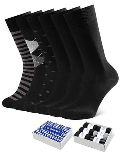 CLOSEMATE Mens Dress Crew Socks Combed Cotton Soft Breathable Durable Classic Solid & Patterned 6 Pairs(6 Pairs-Black Assorted, Size M) - Image 1