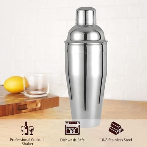 Cocktail Shaker, 24 oz Martini Shaker, Drink Shaker Built-in Strainer, Professional Drink Mixer Set for Beginners, Silver - Thumbnail 6